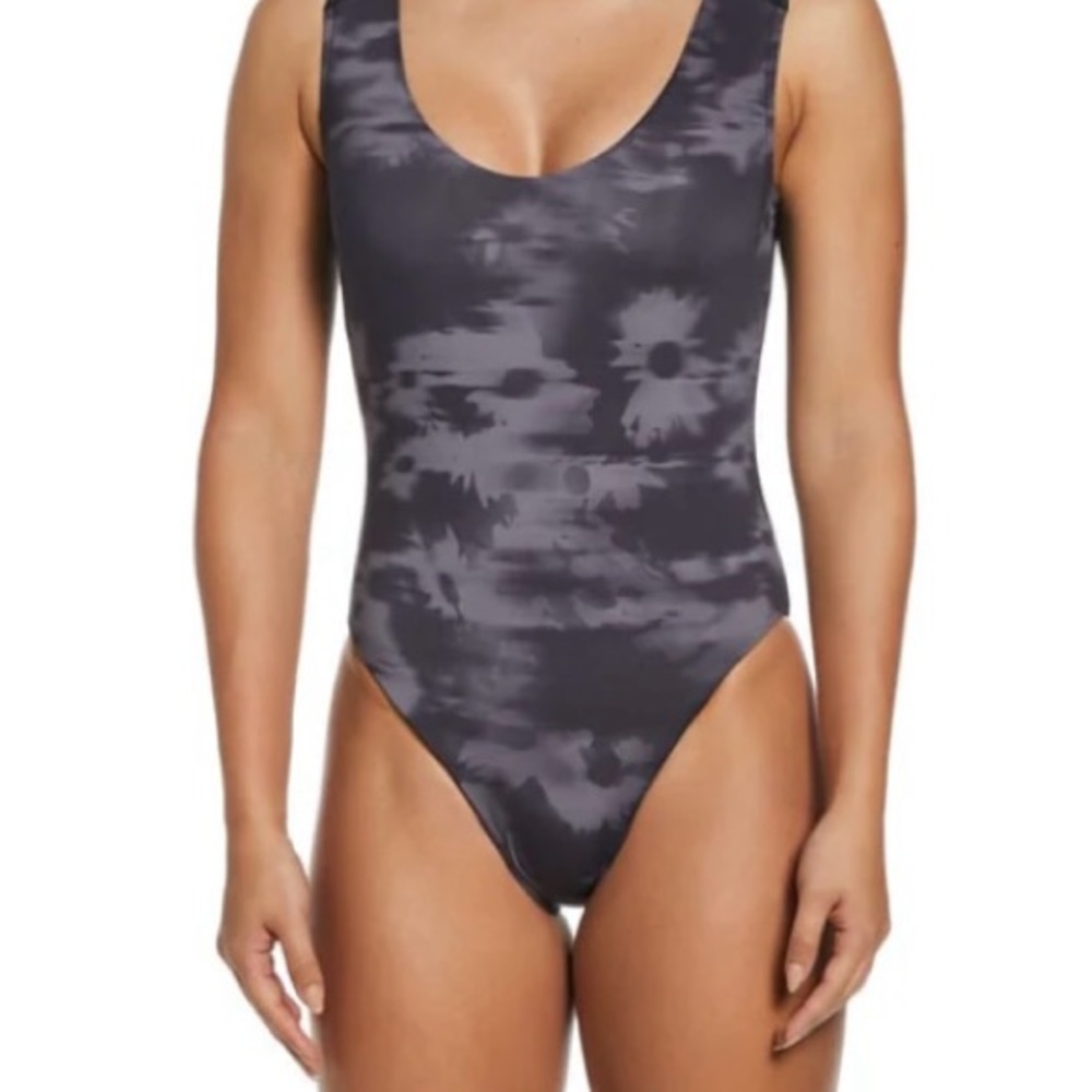 Nike Black and Gray One Piece Swimsuit Athletic Design